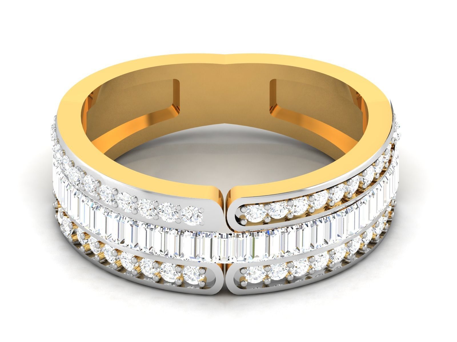 Ring-6470 gold and diamond ring with baguette cut diamonds 3D print model_6