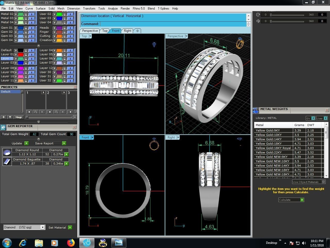 Ring-6468 gold wedding band with diamonds 3D print model_9