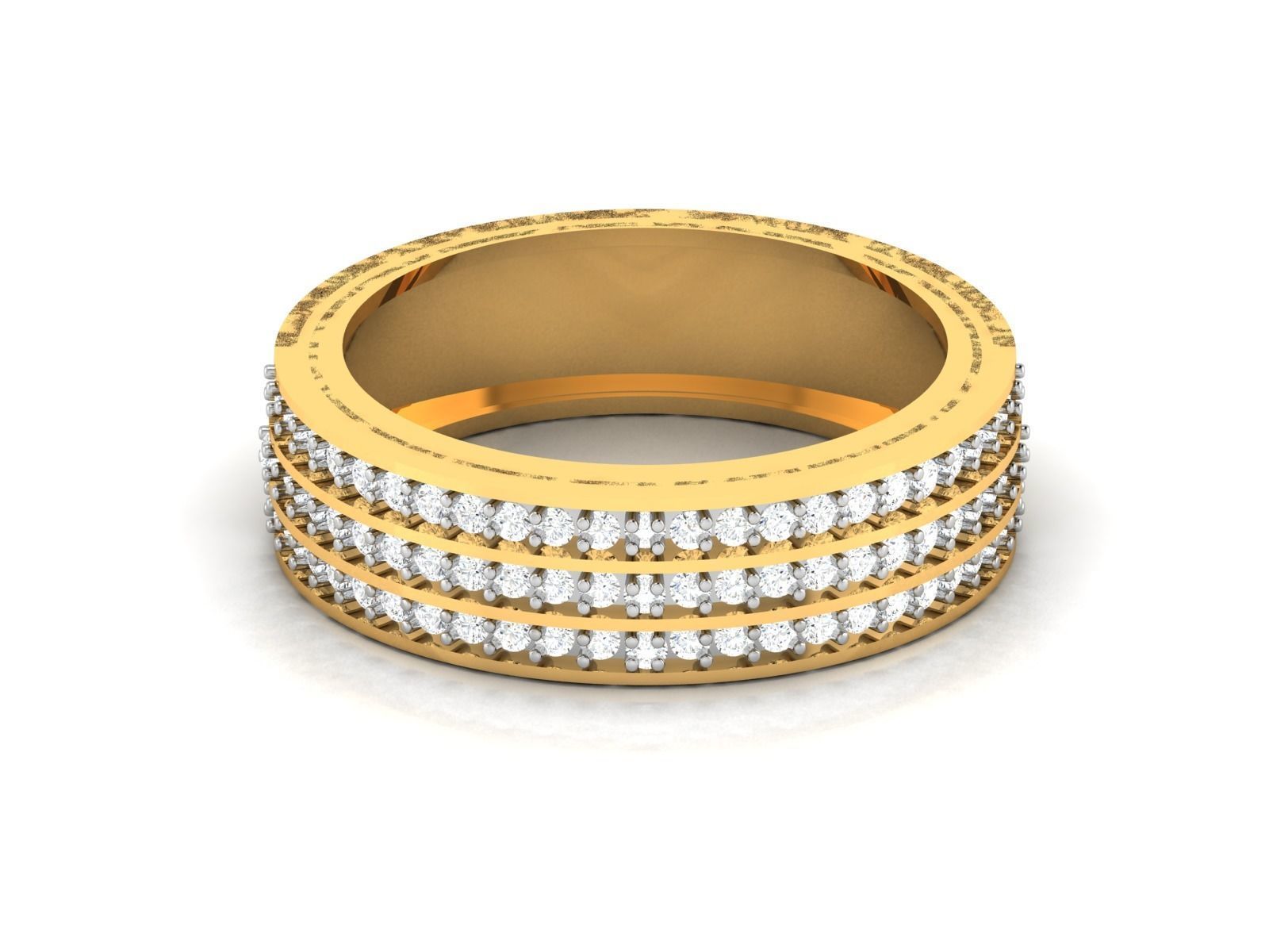 Ring-6455 gold diamond ring with three rows of diamonds 3D print model_7
