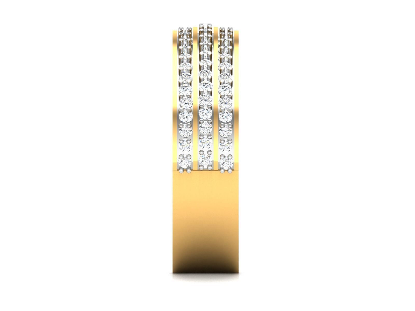 Ring-6455 gold diamond ring with three rows of diamonds 3D print model_5