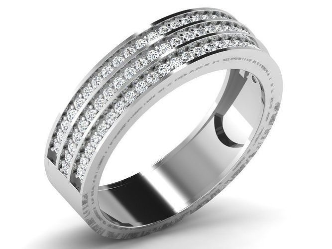 Ring-6455 gold diamond ring with three rows of diamonds 3D print model