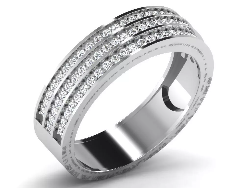 Ring-6455 gold diamond ring with three rows of diamonds 3D print model_0