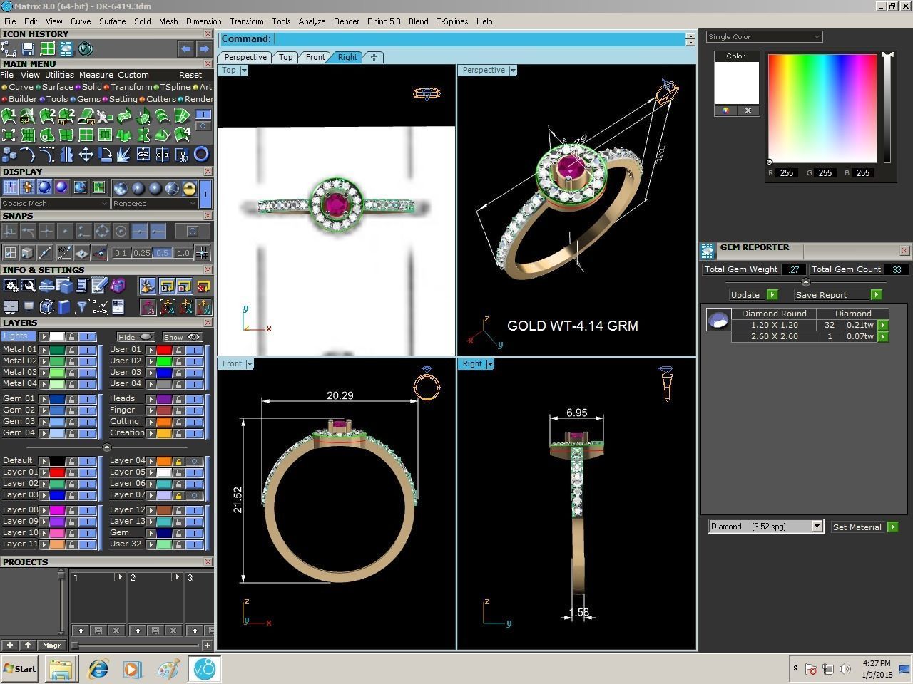 Ring-6419 ruby and diamond ring 3D print model_9