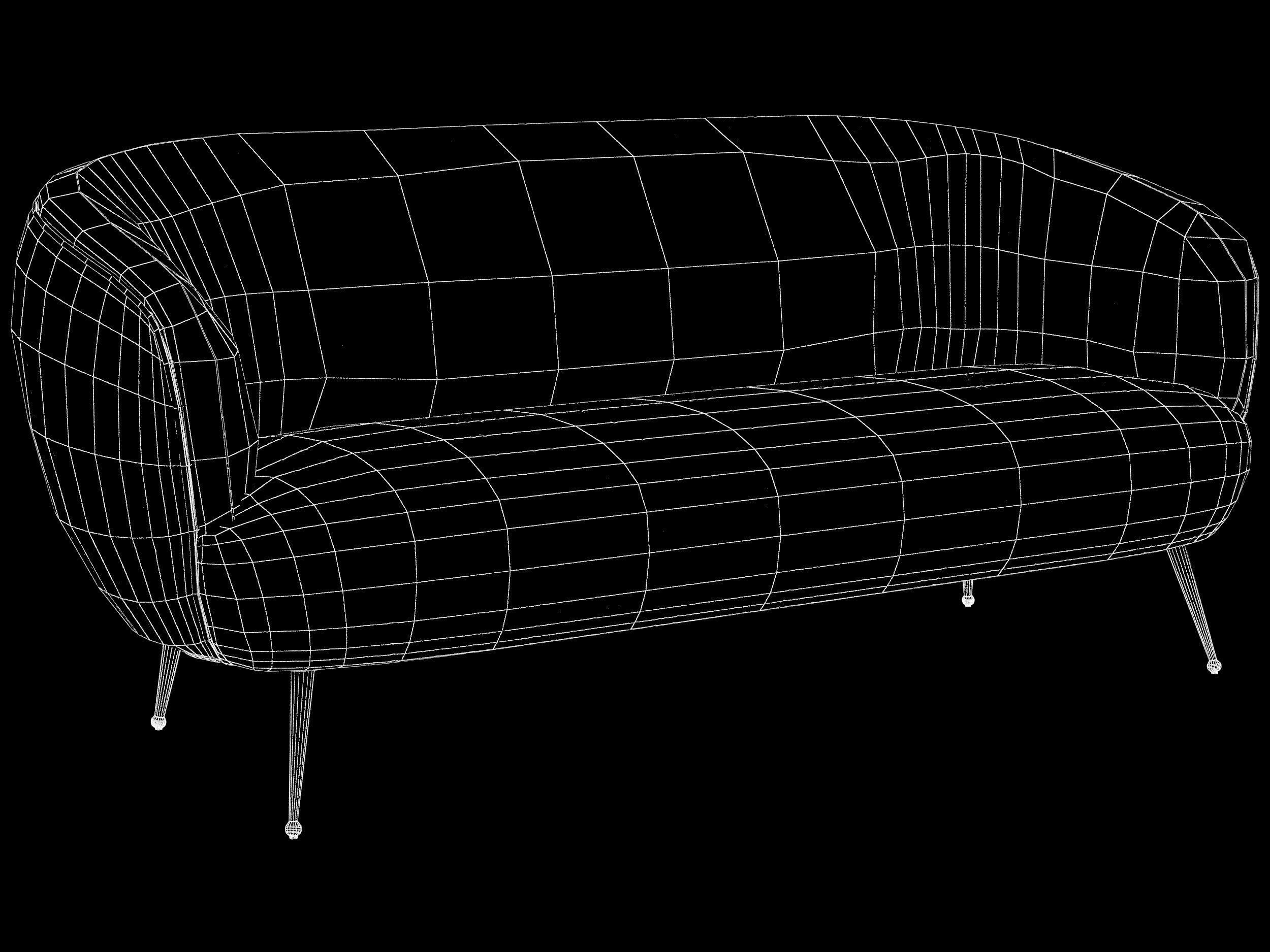 Souffle settee ruched leather onyx Kelly Wearstler  Low-poly 3D model_1