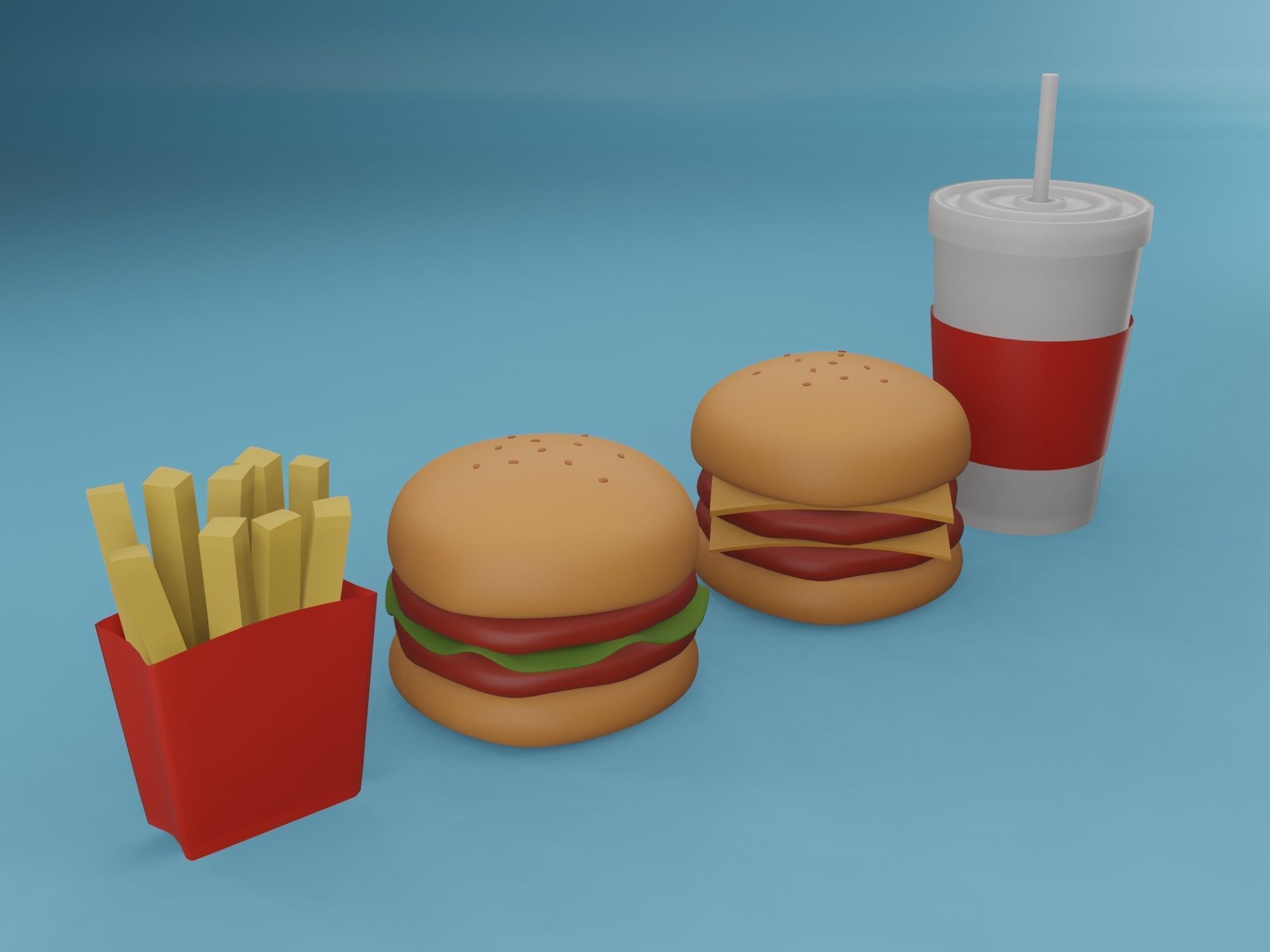 3D Render Fast food menu 3D model_2