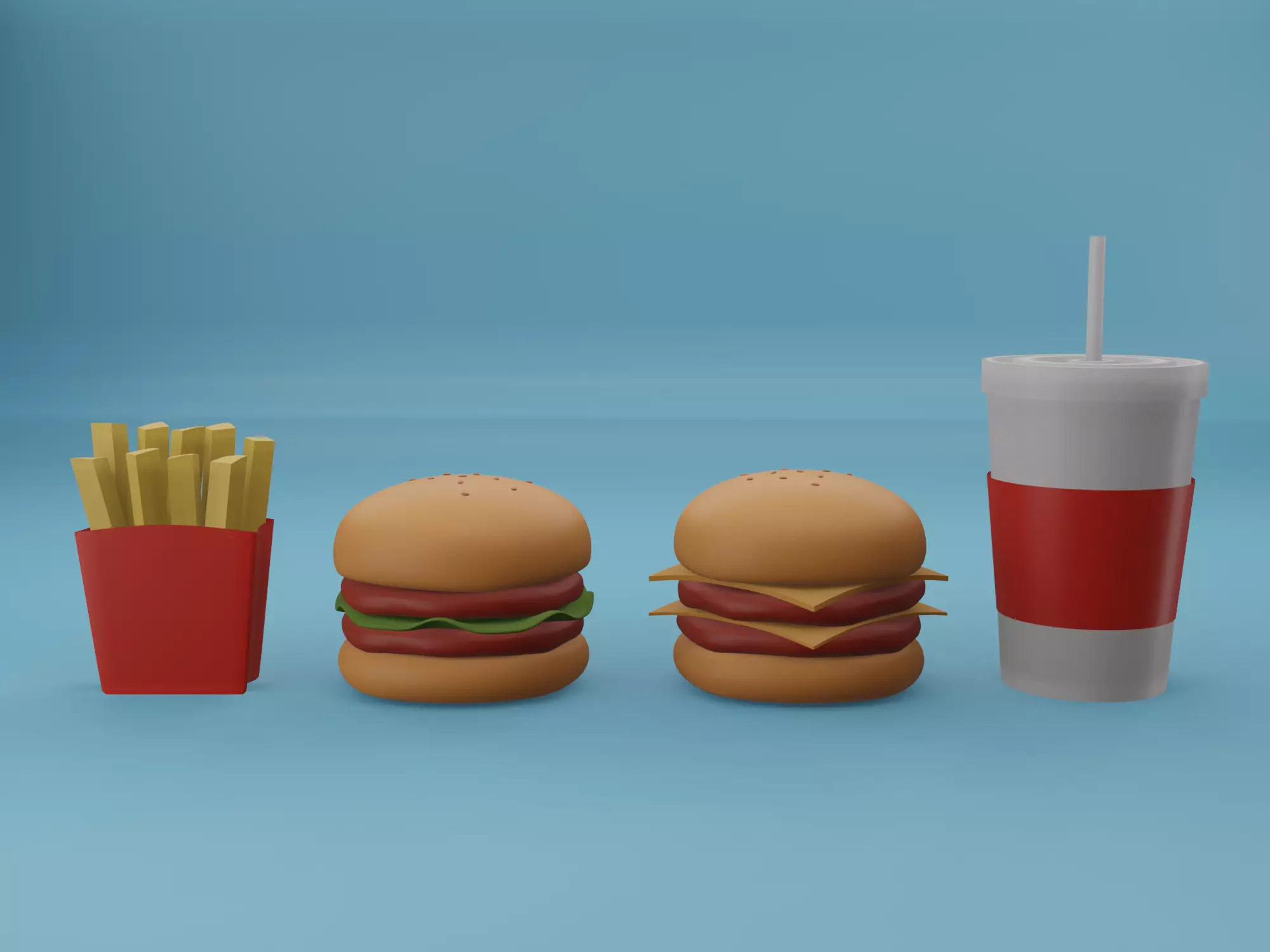 3D Render Fast food menu 3D model_0