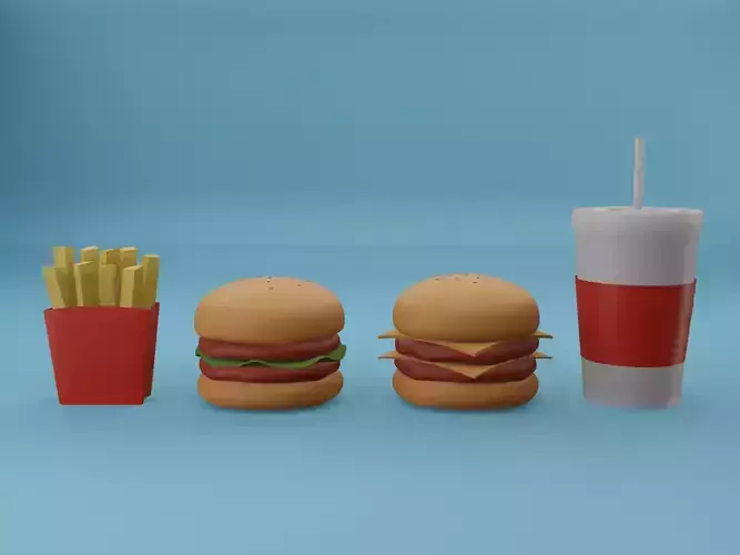3D Render Fast food menu 3D model
