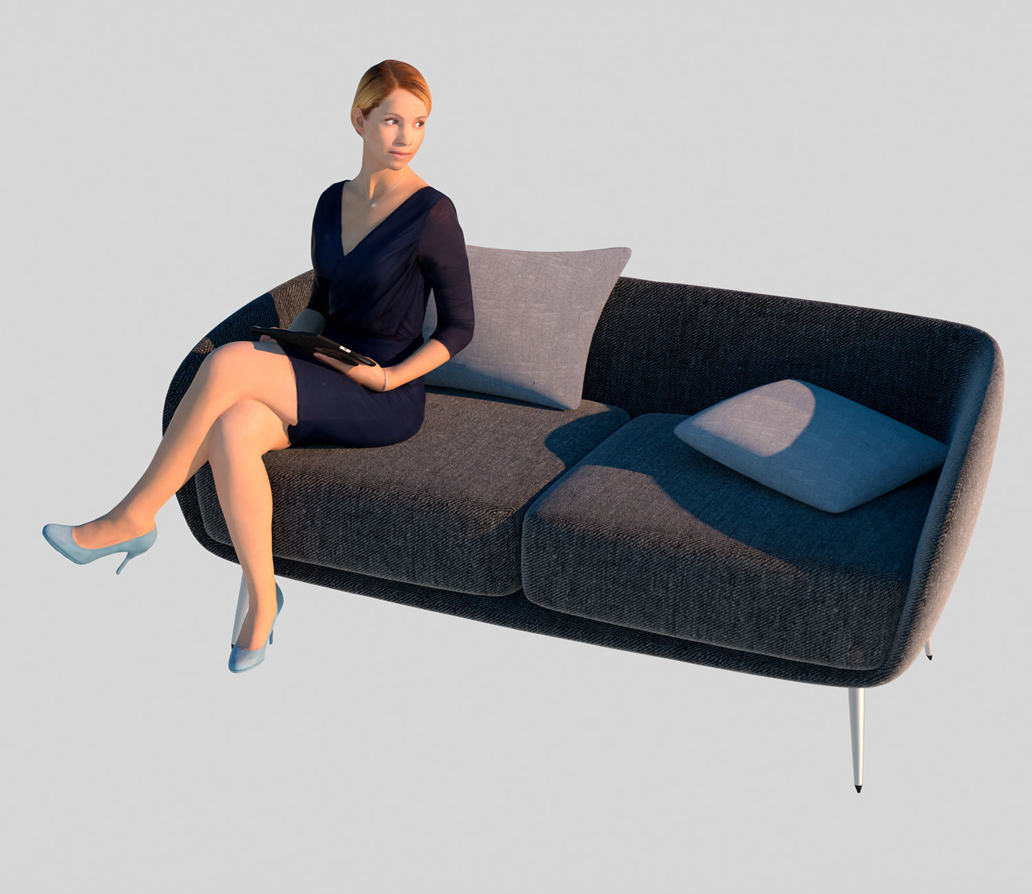 Clean Curved Revit Solid Sofa 3D model_5