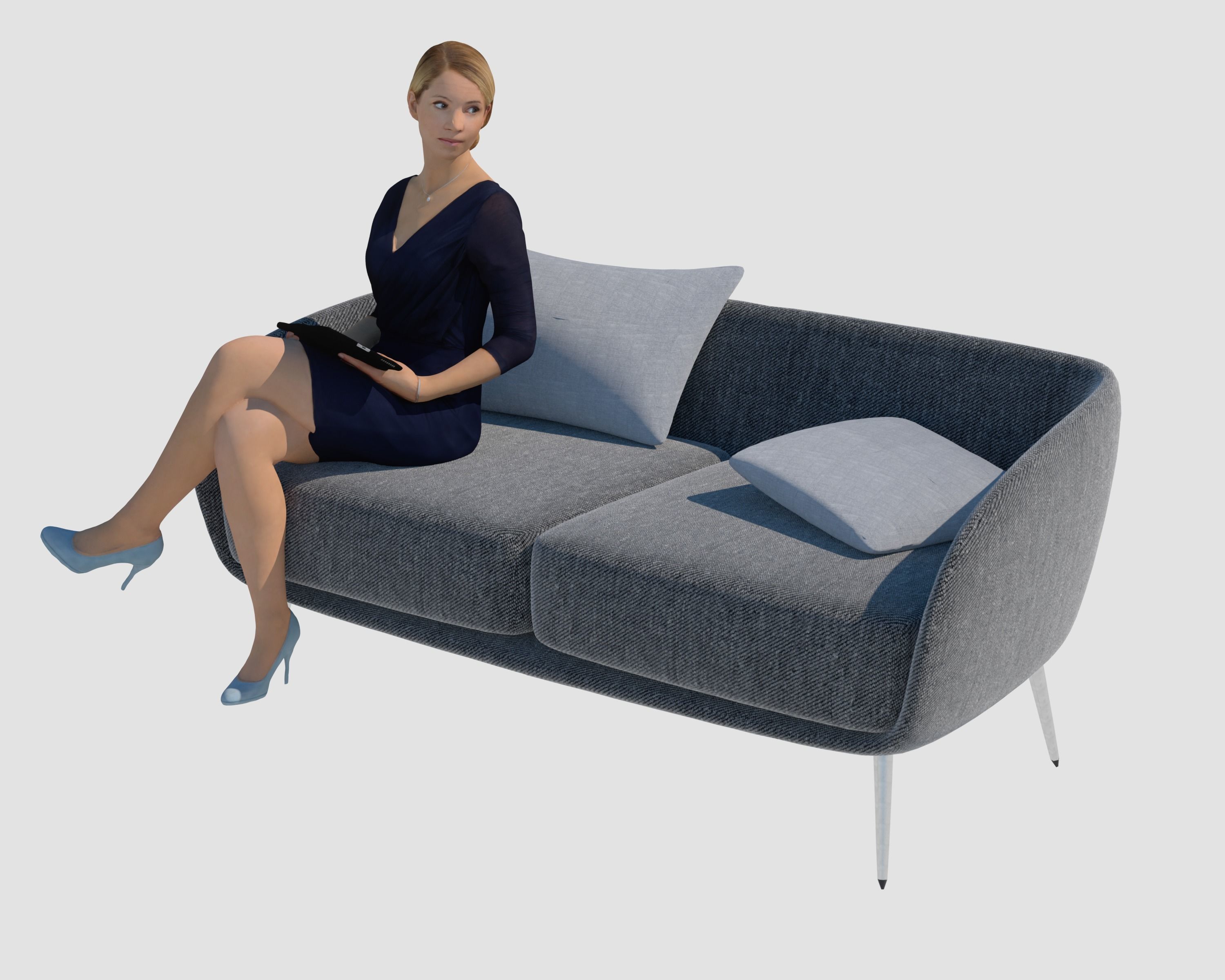 Clean Curved Revit Solid Sofa 3D model_4