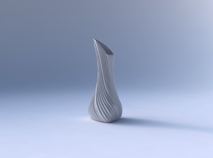 Vase puffy tappered triangle with twisted extruded lines 3D print model_4