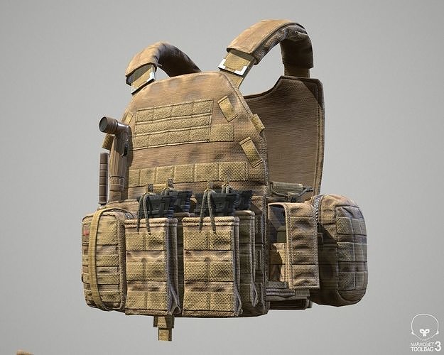 Military Tactical Soldier Vest and Equipment PBR Game Ready Low-poly 3D model