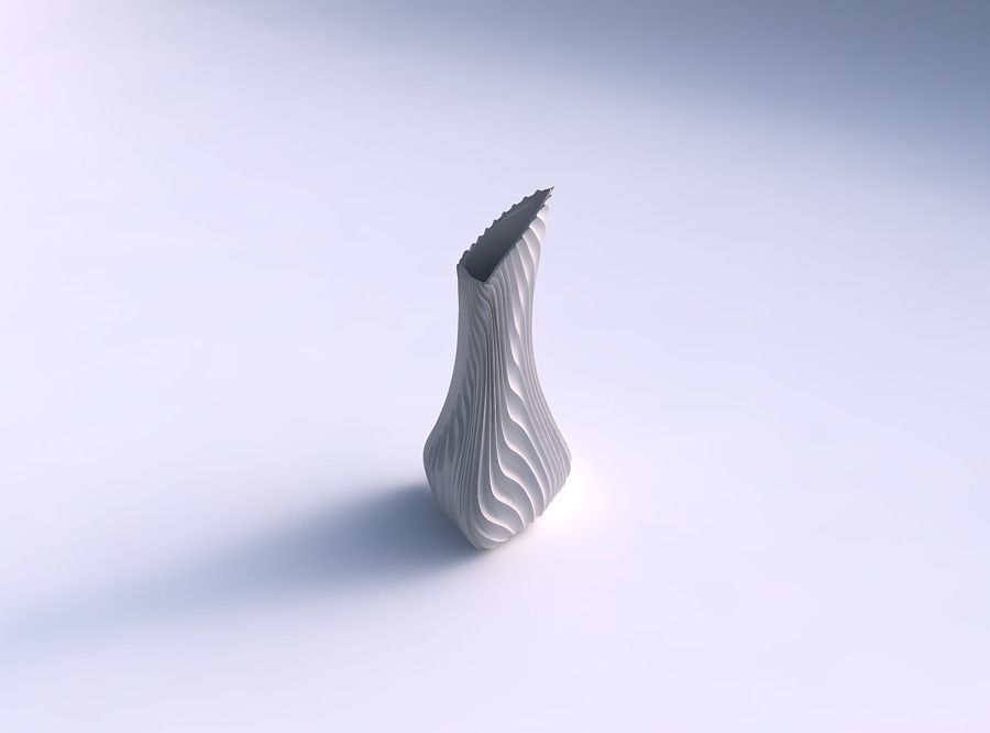 Vase puffy tappered triangle with wavy extruded lines 3 3D print model_0