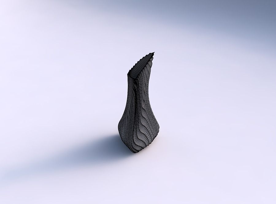 Vase puffy tappered triangle with wavy extruded lines 3 3D print model_5