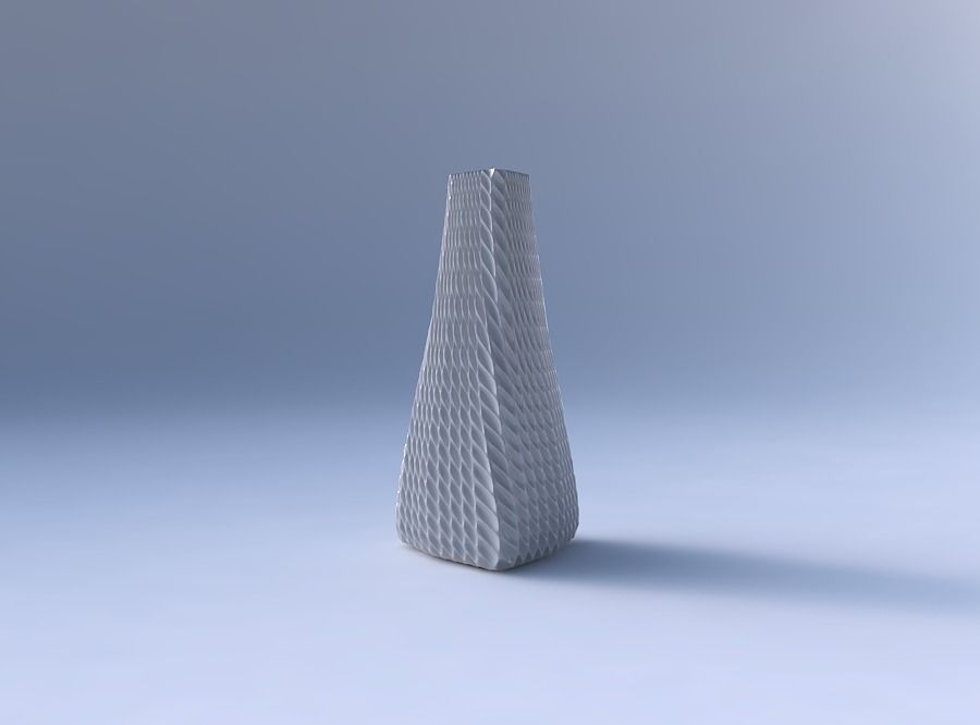 Vase puffy tipped triangle with bent extruded lines 2 3D print model_4