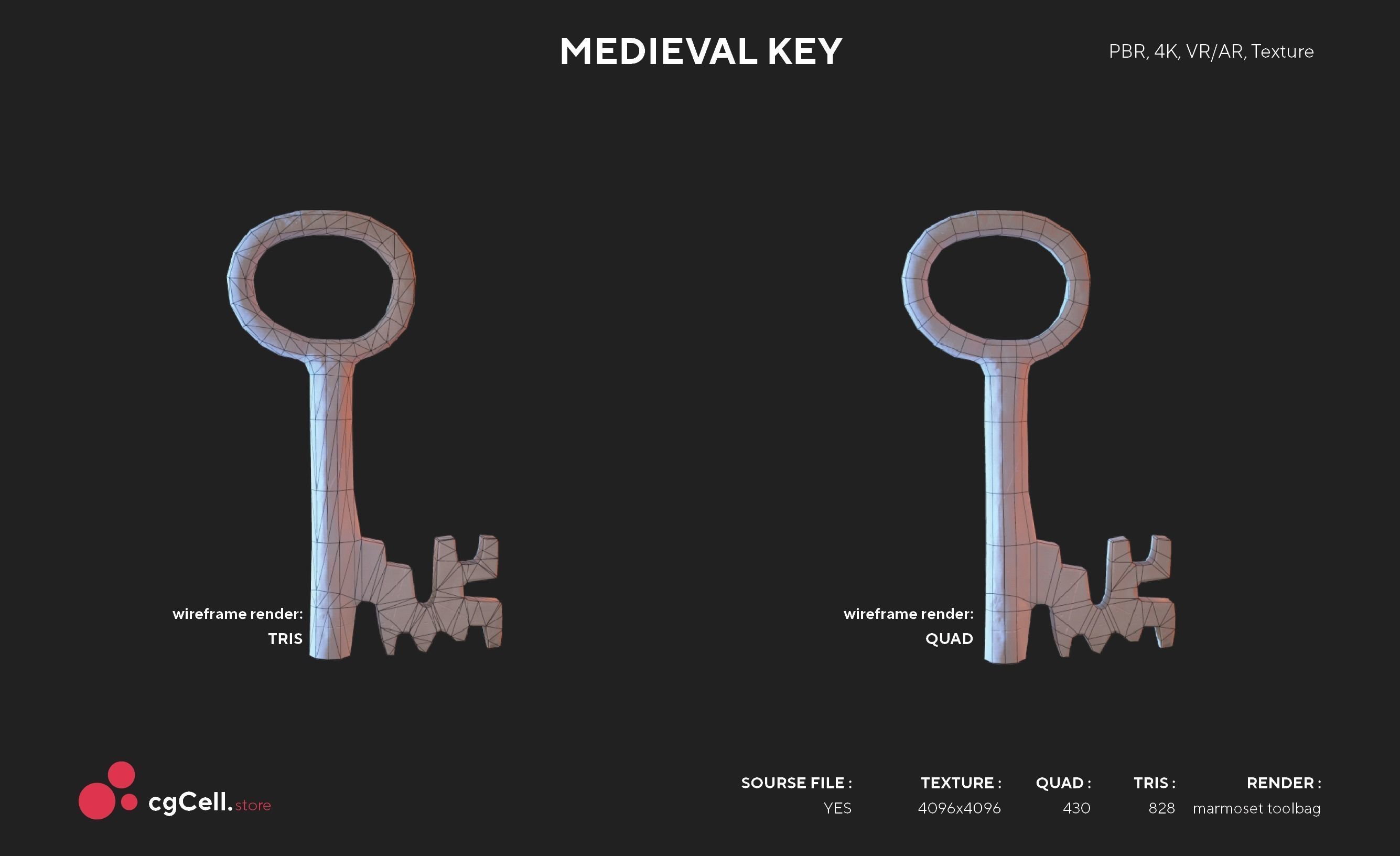 Medieval Keys Set 01  AR low-poly 3D model Low-poly 3D model_5