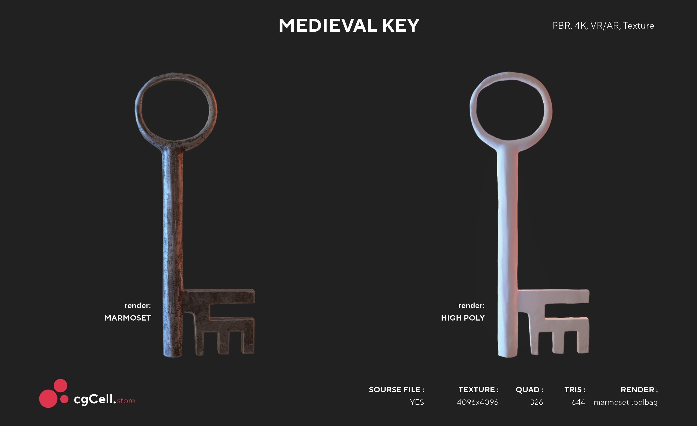 Medieval Keys Set 01  AR low-poly 3D model Low-poly 3D model_8