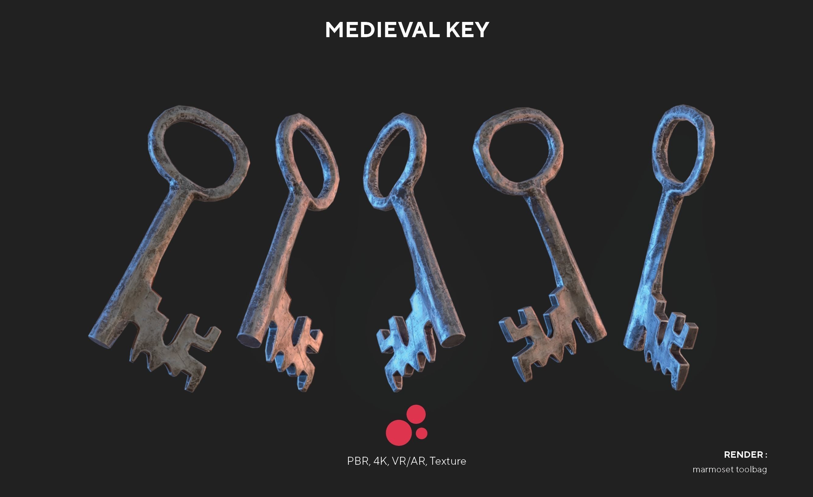 Medieval Keys Set 01  AR low-poly 3D model Low-poly 3D model_2