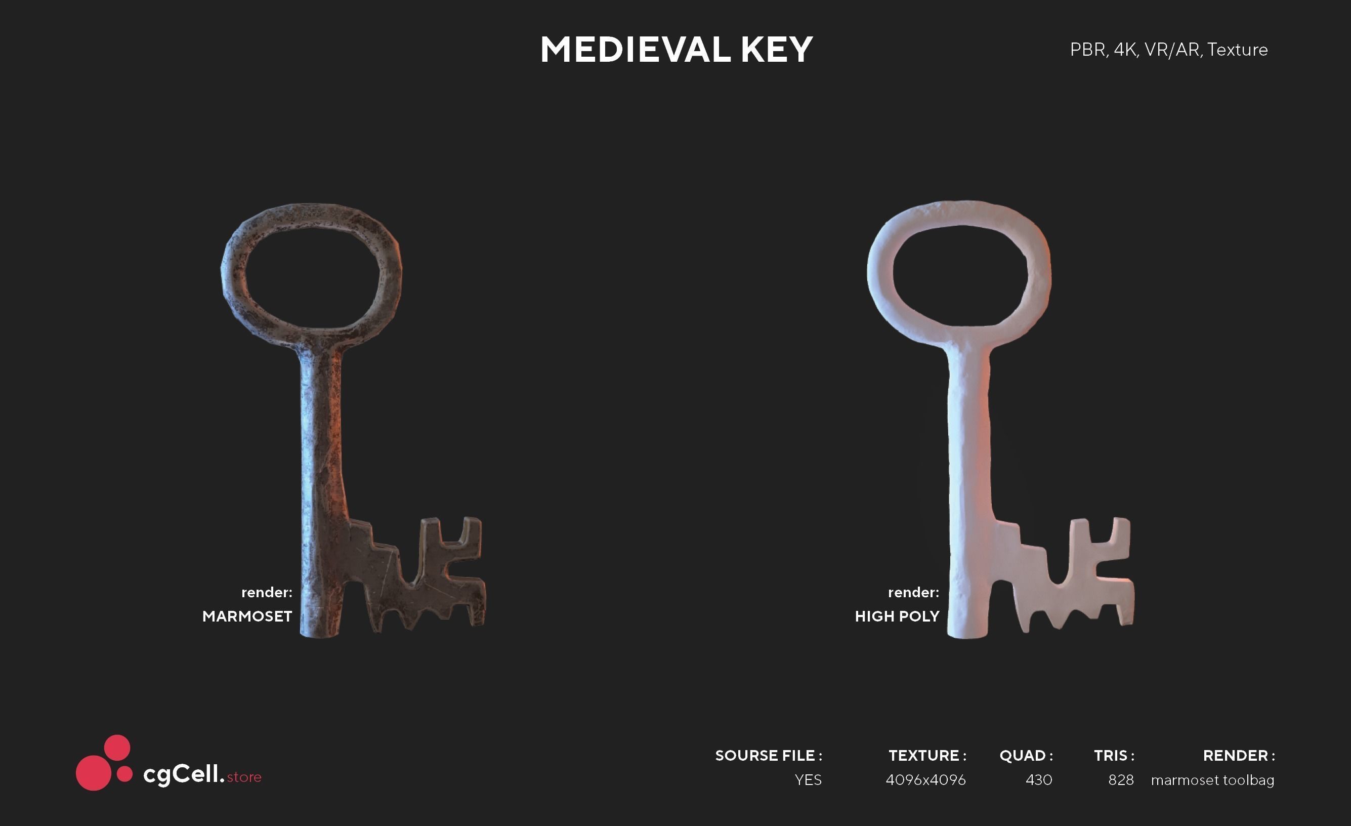 Medieval Keys Set 01  AR low-poly 3D model Low-poly 3D model_6