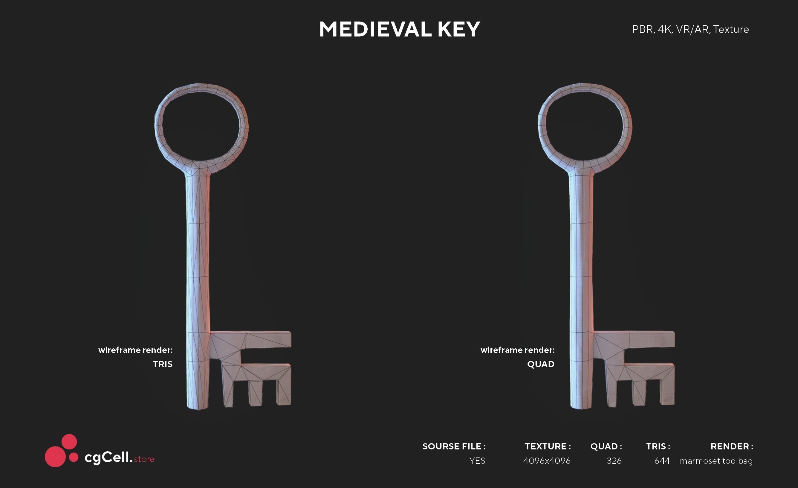 Medieval Keys Set 01  AR low-poly 3D model Low-poly 3D model_7