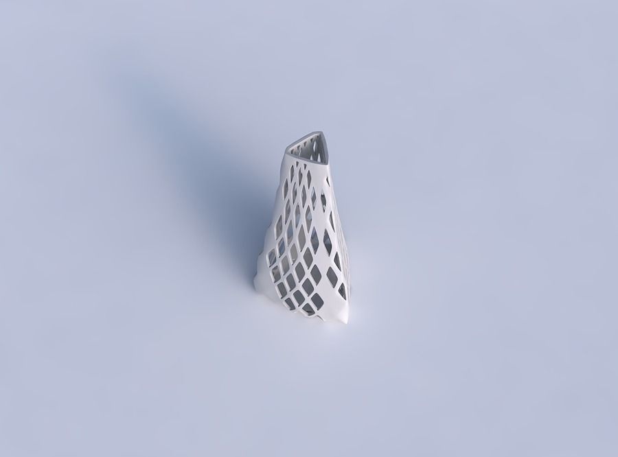 Vase puffy tipped triangle with diagonal grid lattice 3 3D print model_1
