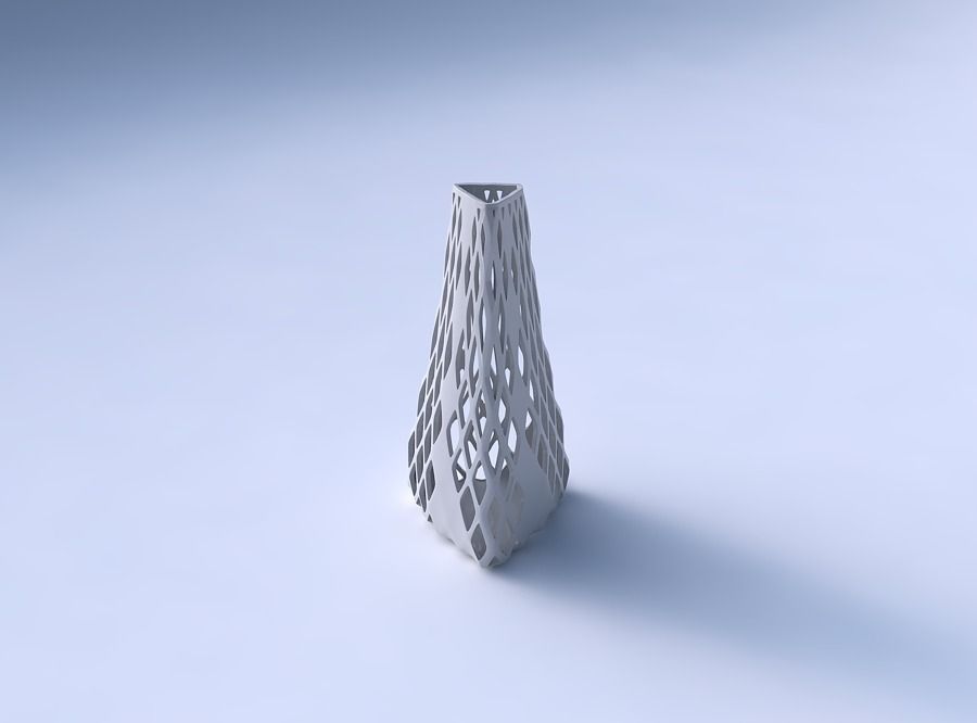 Vase puffy tipped triangle with diagonal grid lattice 3 3D print model_3