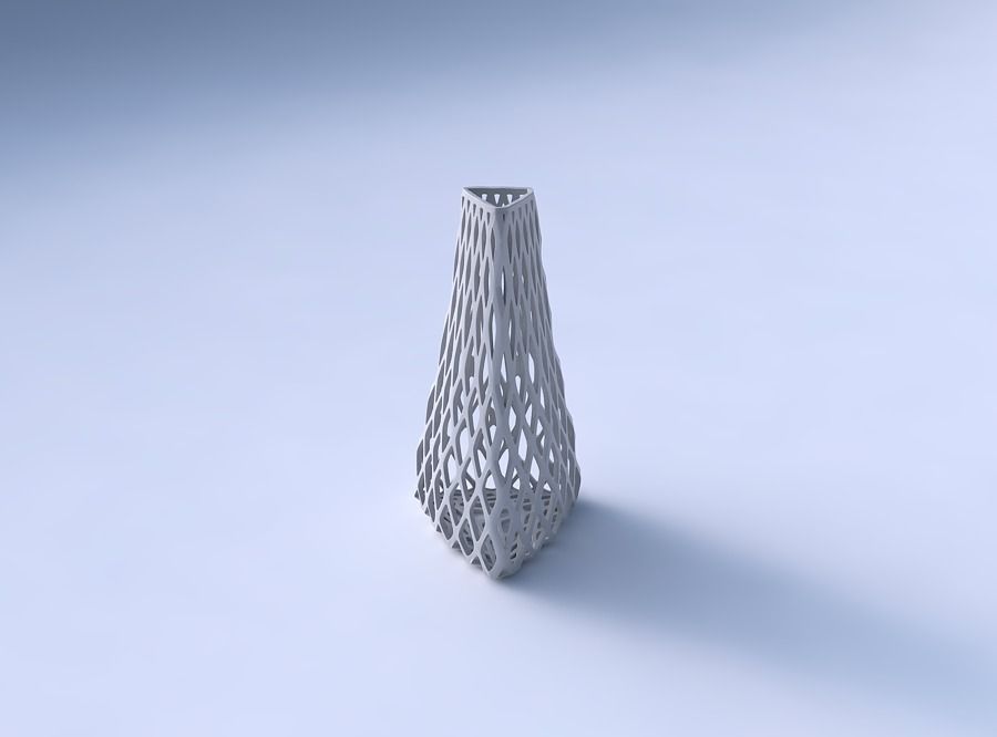 Vase puffy tipped triangle with diagonal grid lattice 3D print model_3