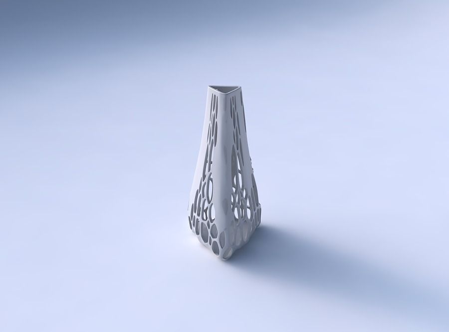 Vase puffy tipped triangle with organic lattice on edges 3D print model_3