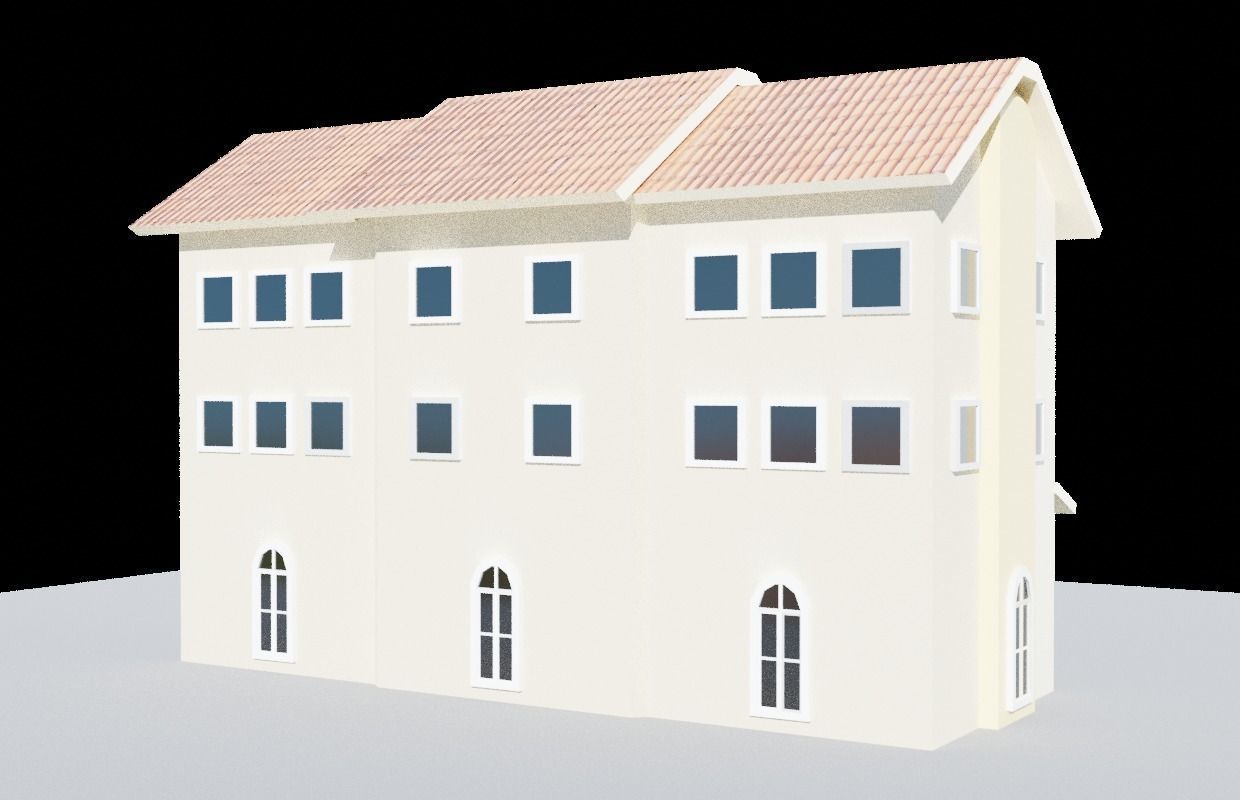 Townhouse house Low-poly 3D model_2