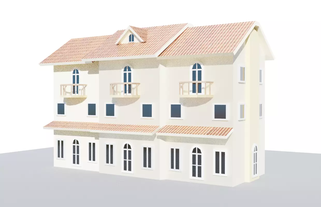 Townhouse house Low-poly 3D model_0