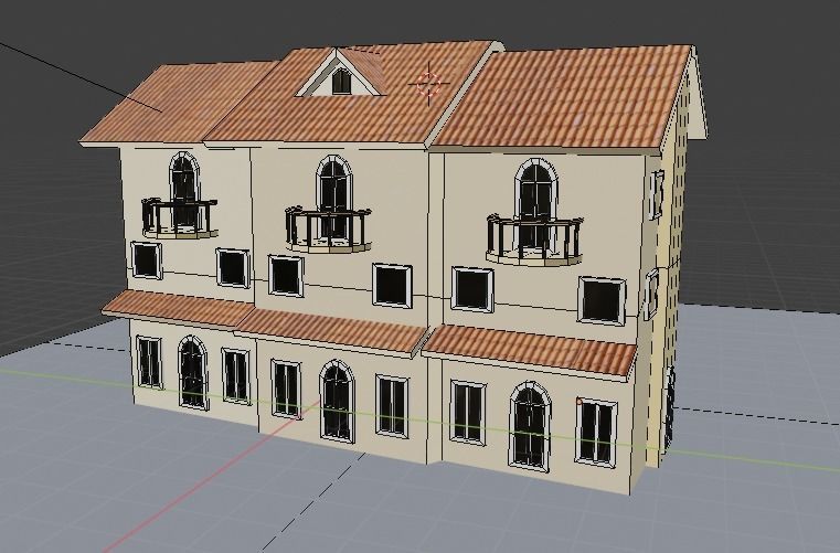 Townhouse house Low-poly 3D model_4