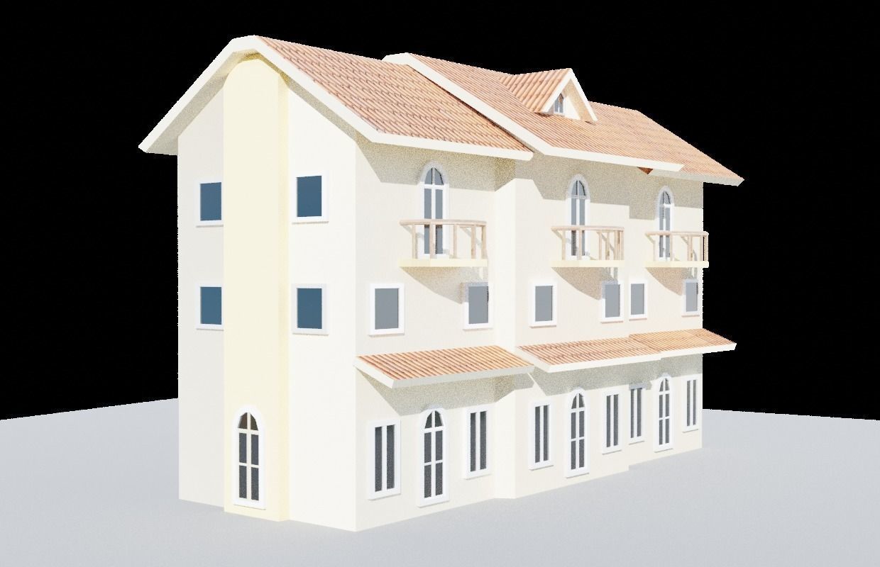 Townhouse house Low-poly 3D model_3