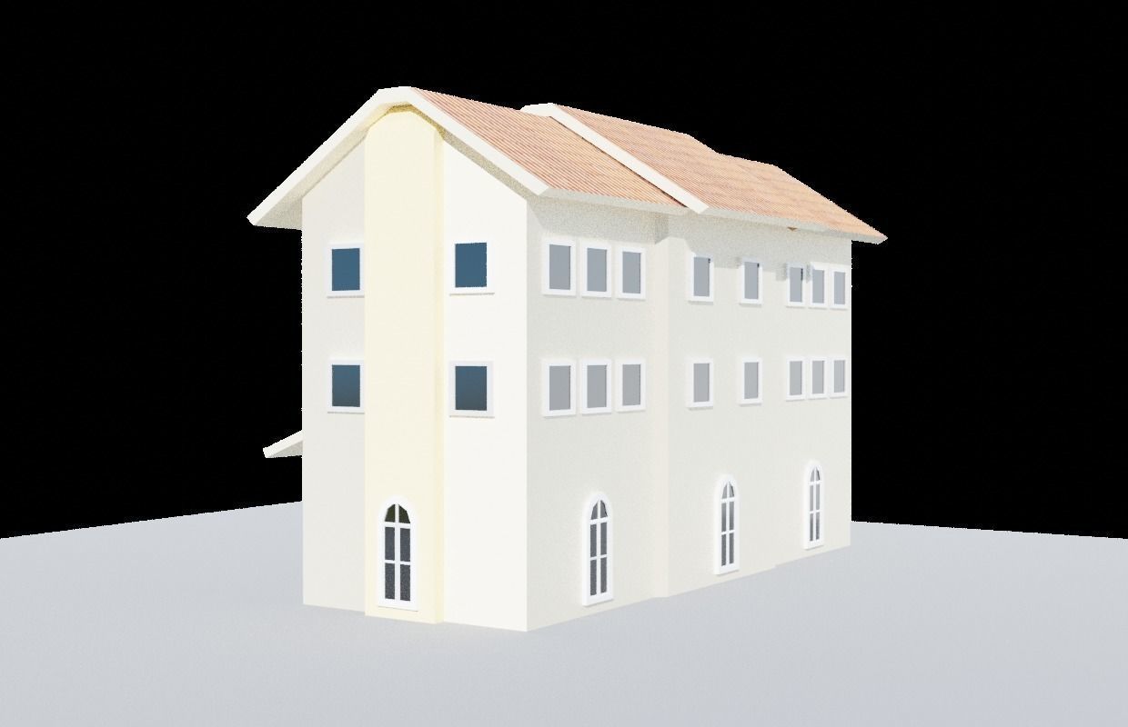 Townhouse house Low-poly 3D model_1