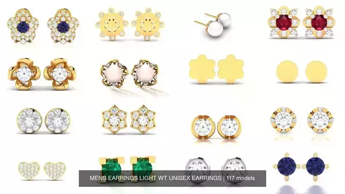 117 MENS EARRINGS LIGHT WT UNISEX EARRINGS 3D Model Collection