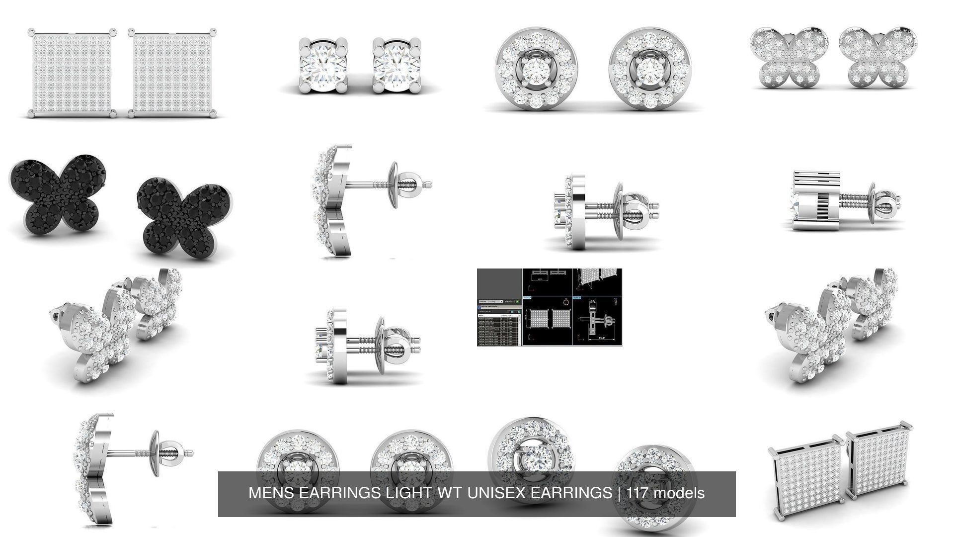 117 MENS EARRINGS LIGHT WT UNISEX EARRINGS 3D Model Collection_12