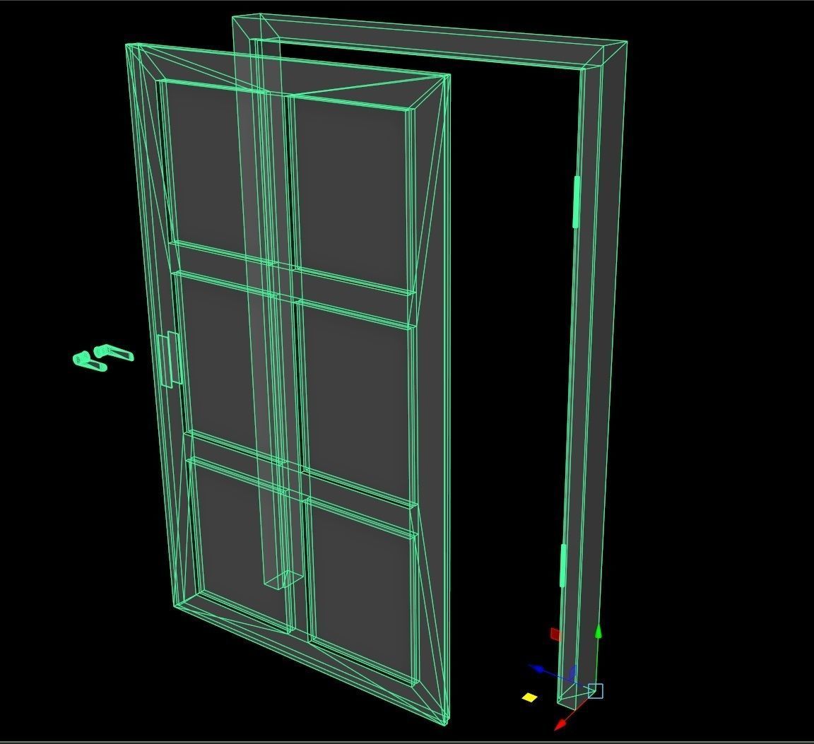 wooden Door modular kit- C type Low-poly 3D model_10
