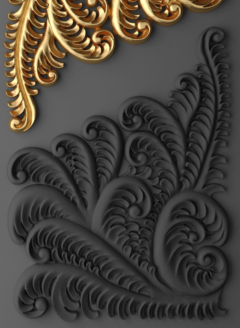 Fretwork SET 3D gold ornate design 3D model_2