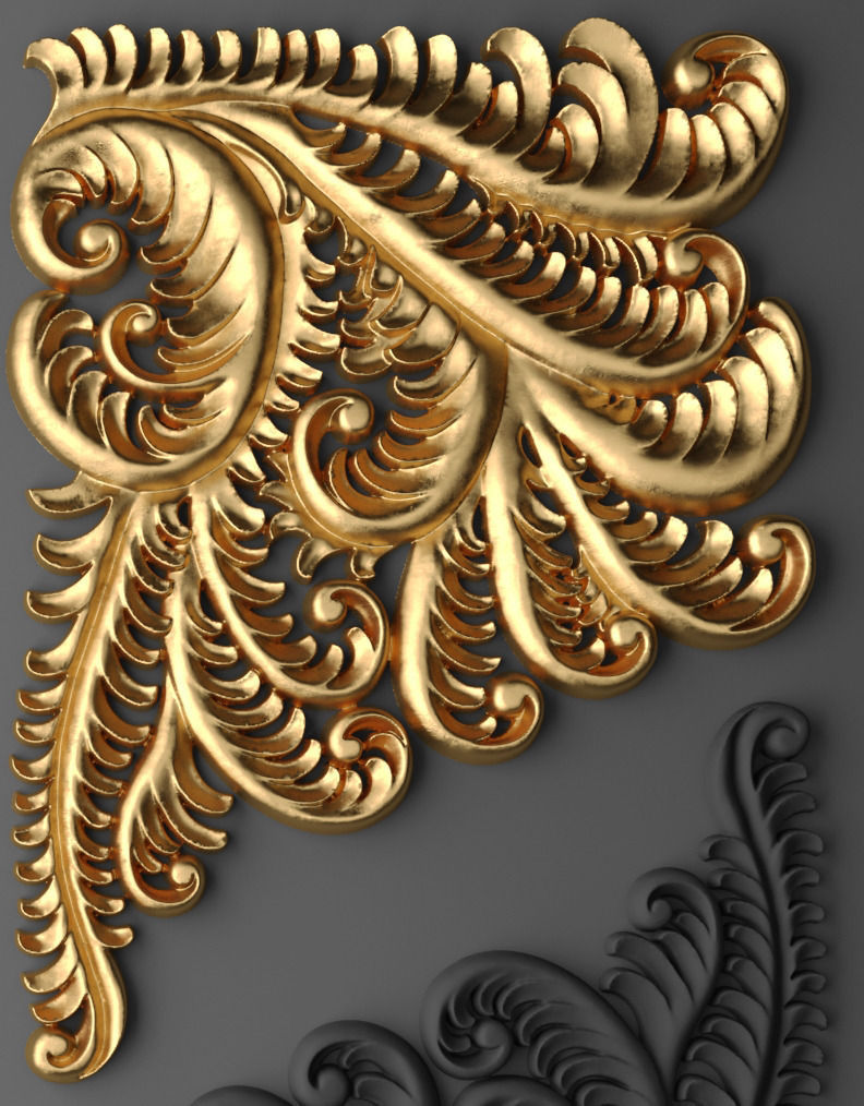 Fretwork SET 3D gold ornate design 3D model_3