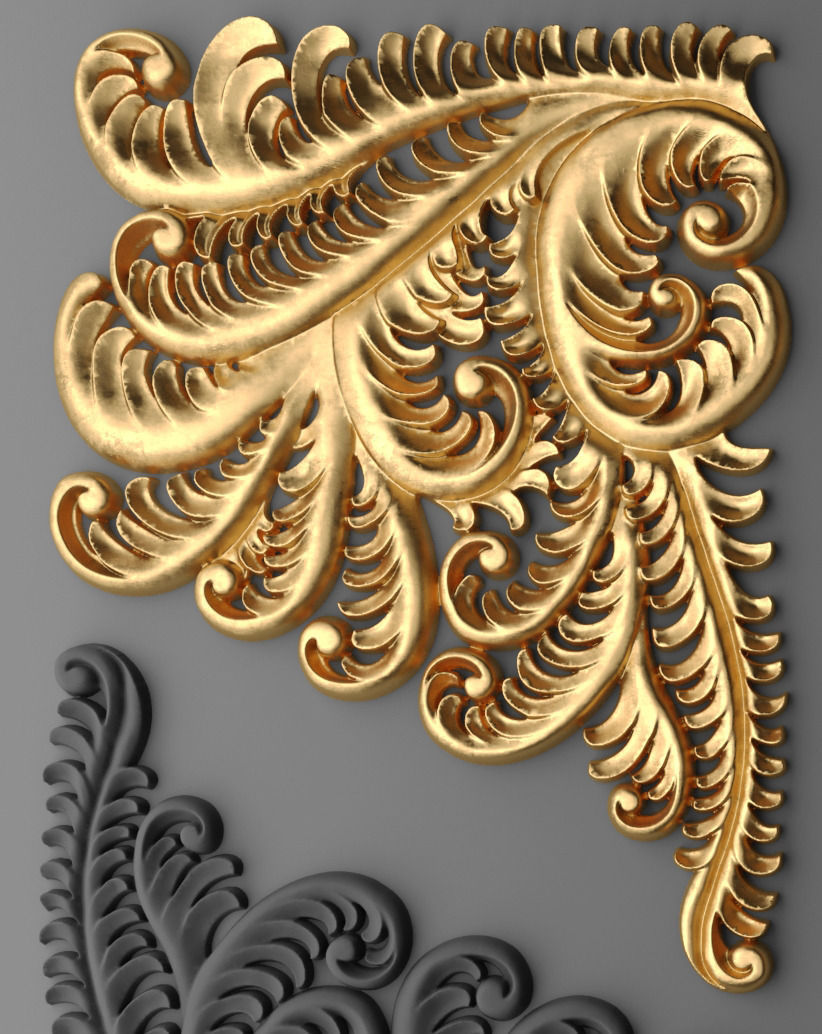 Fretwork SET 3D gold ornate design 3D model_4