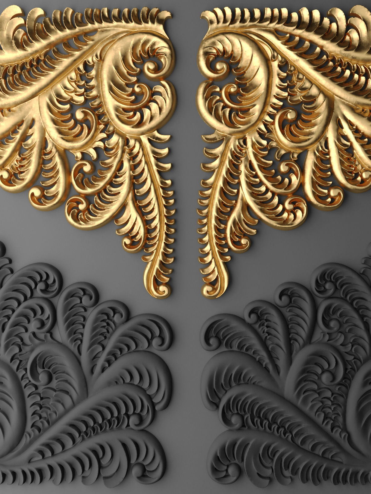 Fretwork SET 3D gold ornate design 3D model_7
