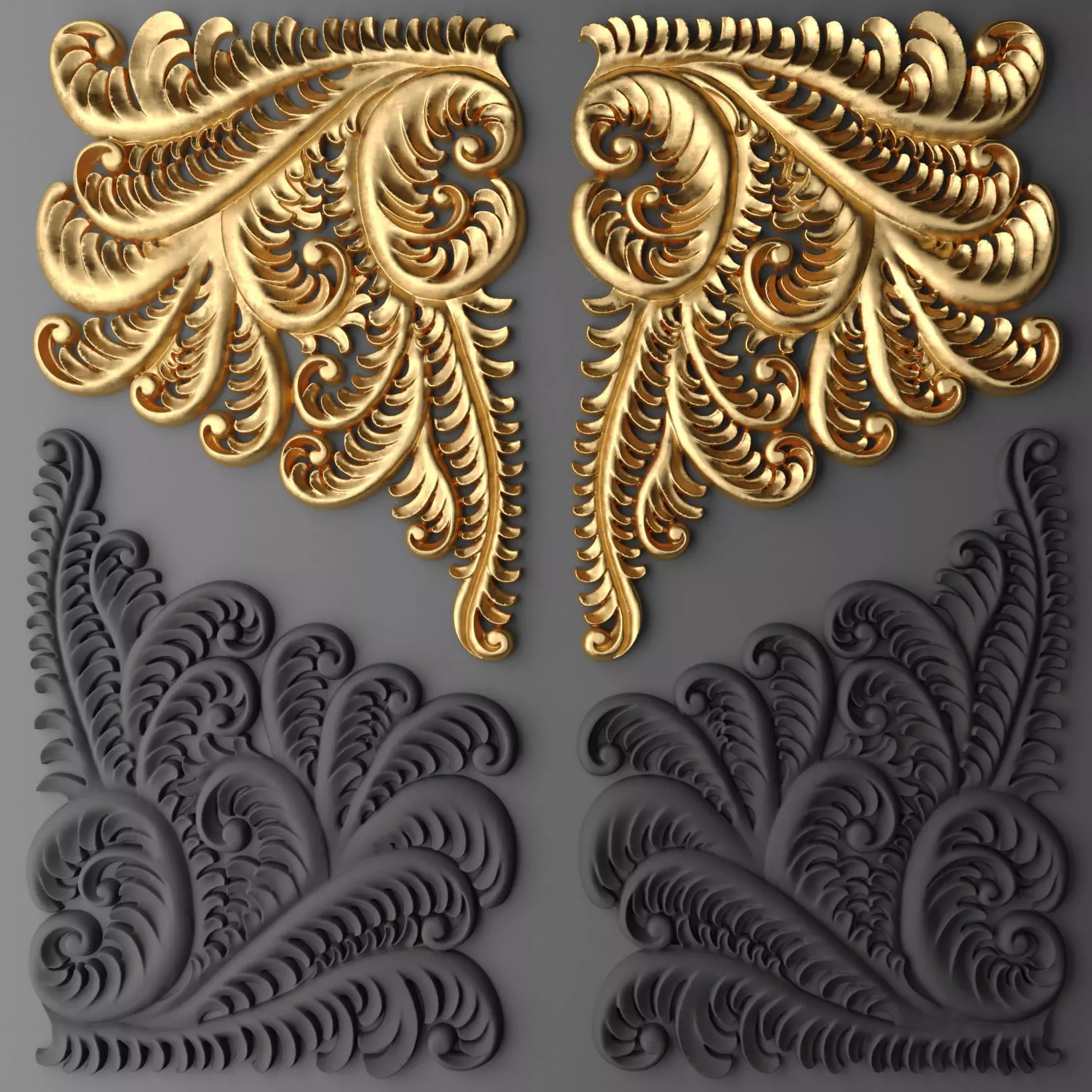 Fretwork SET 3D gold ornate design 3D model_0