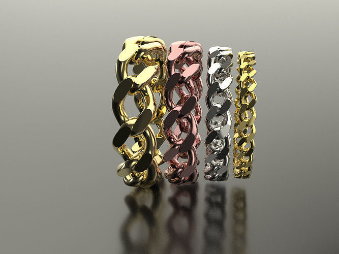Cuban chain lin ring curb ring 4mm 6mm 8mm 10mm wide 3D print model