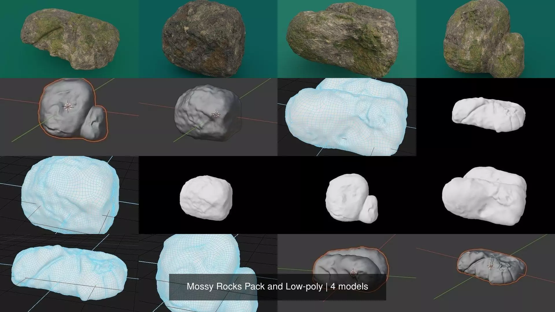 Mossy Rocks Pack and Low-poly 3D Model Collection_1