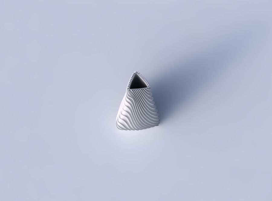 Vase puffy tipped triangle with wavy extruded lines 2 3D print model_2