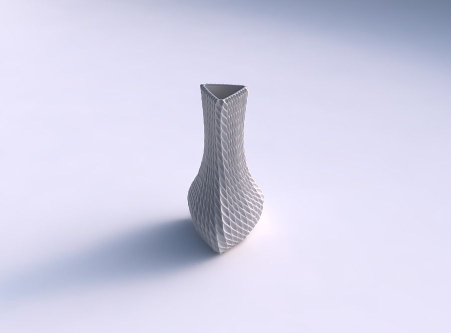 Vase puffy triangle with bent extruded lines001 3D print model_0