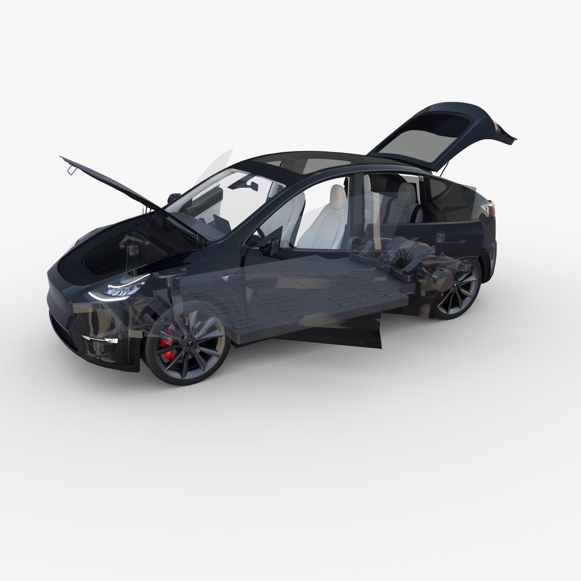 Tesla Model Y RWD Black with interior and chassis 3D model_25