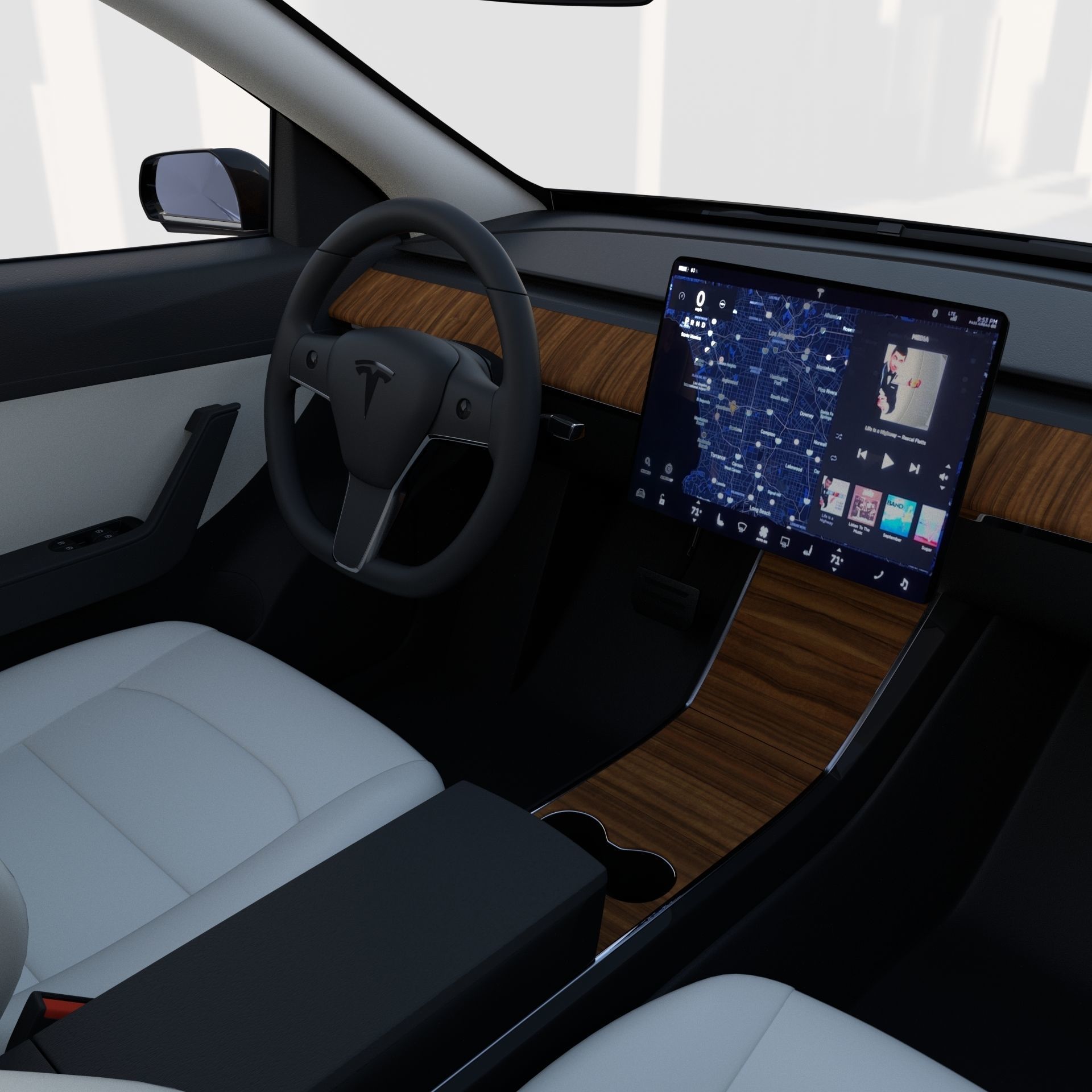 Tesla Model Y RWD Black with interior and chassis 3D model_1