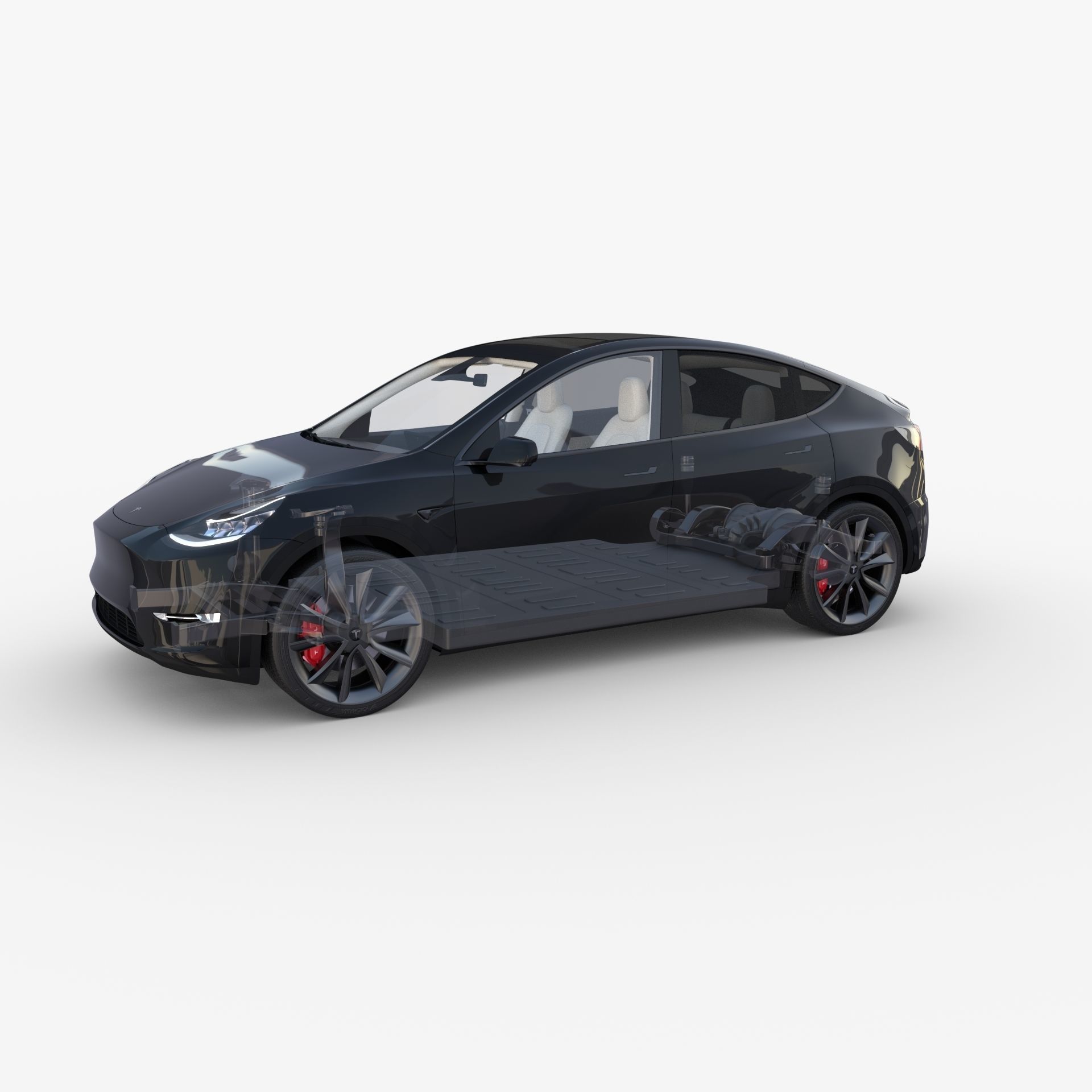 Tesla Model Y RWD Black with interior and chassis 3D model_15