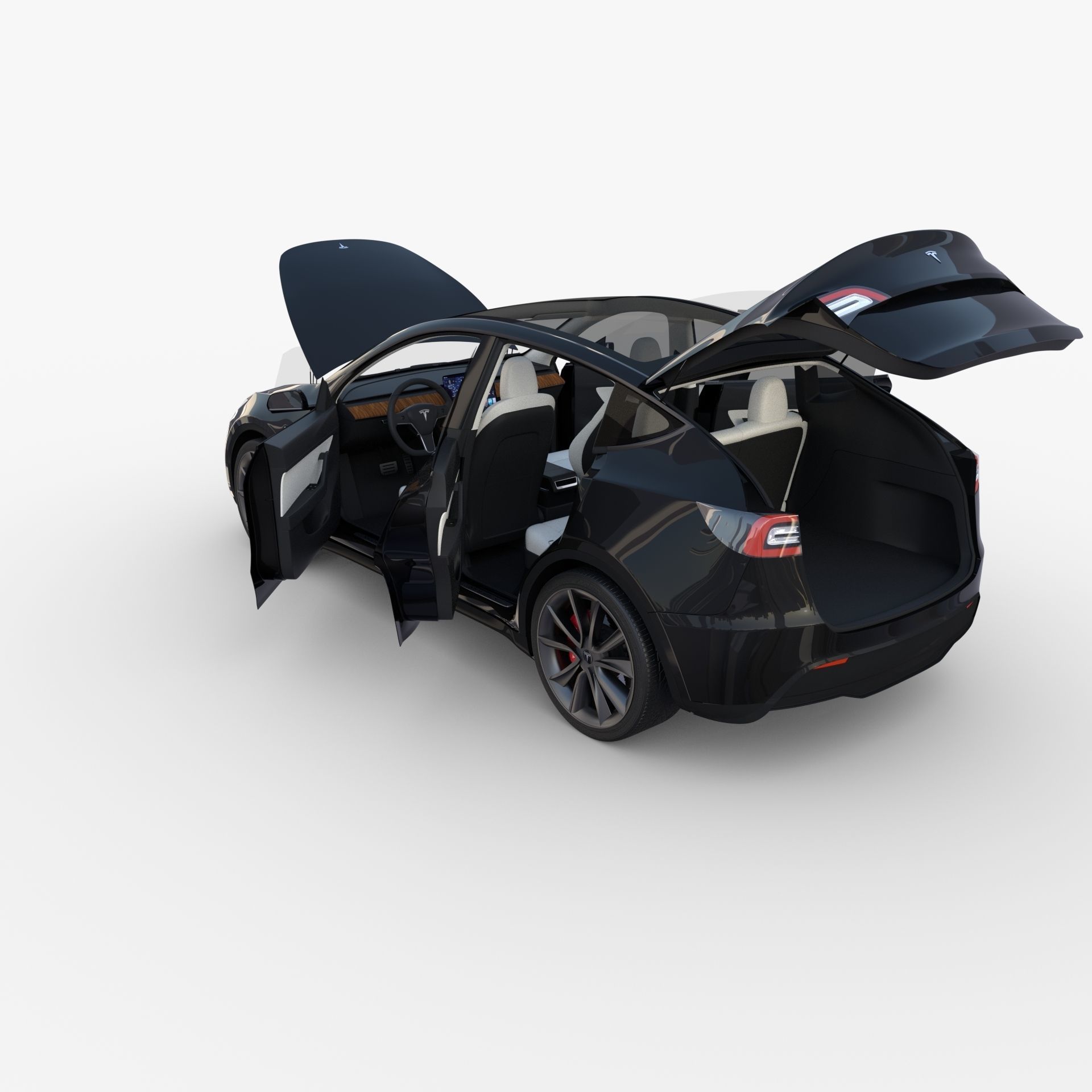 Tesla Model Y RWD Black with interior and chassis 3D model_48