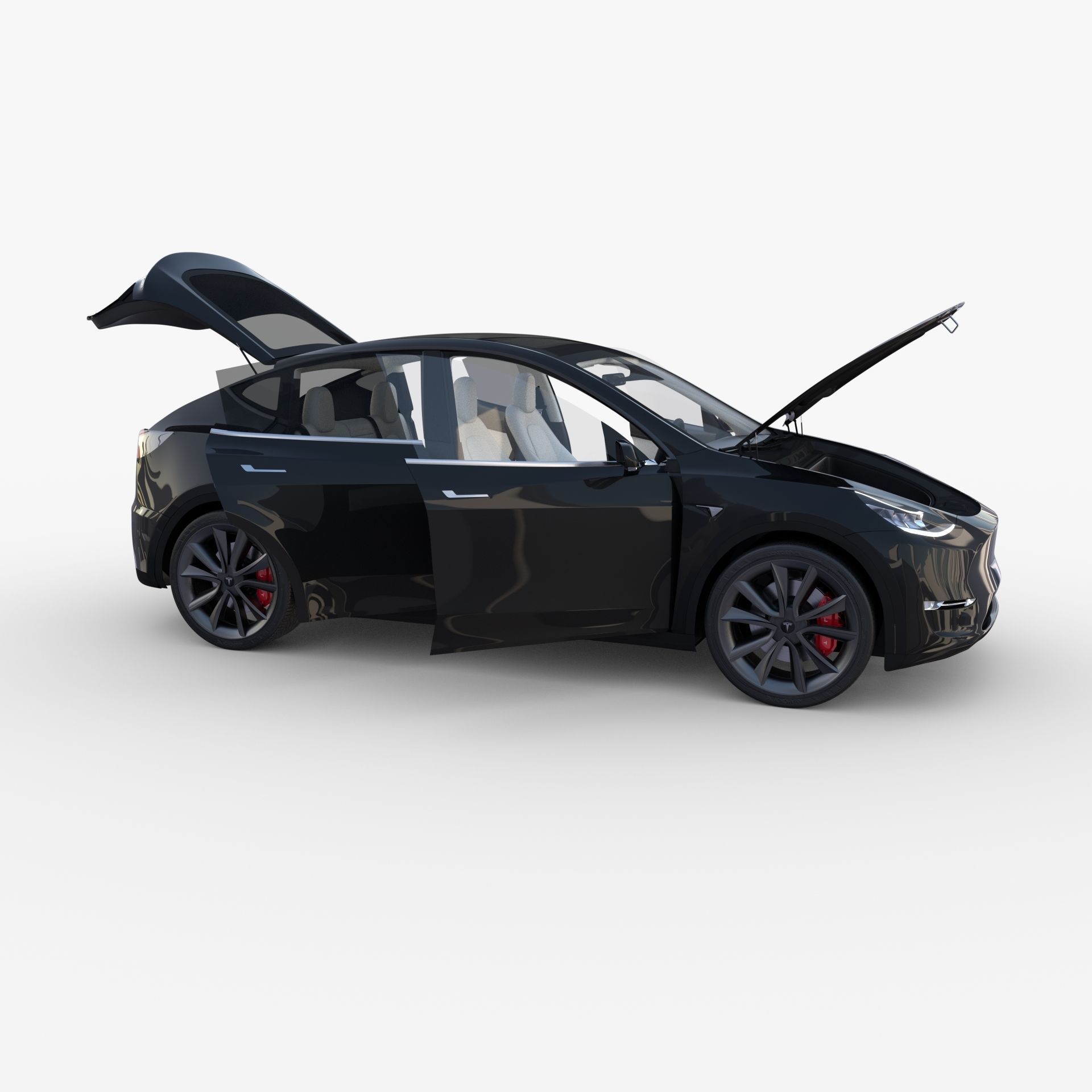 Tesla Model Y RWD Black with interior and chassis 3D model_28