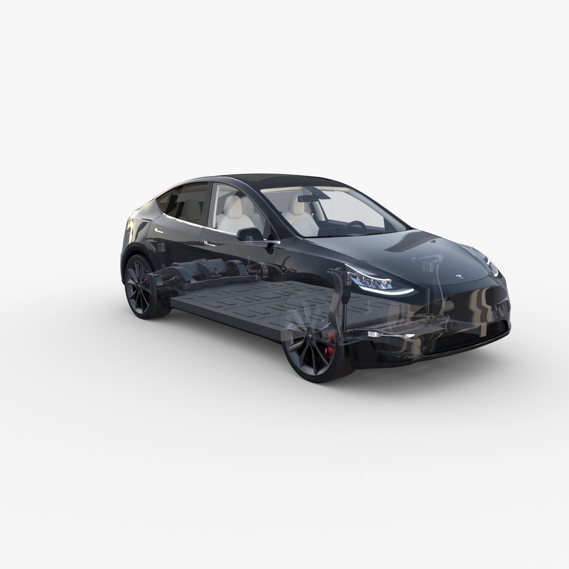 Tesla Model Y RWD Black with interior and chassis 3D model_40